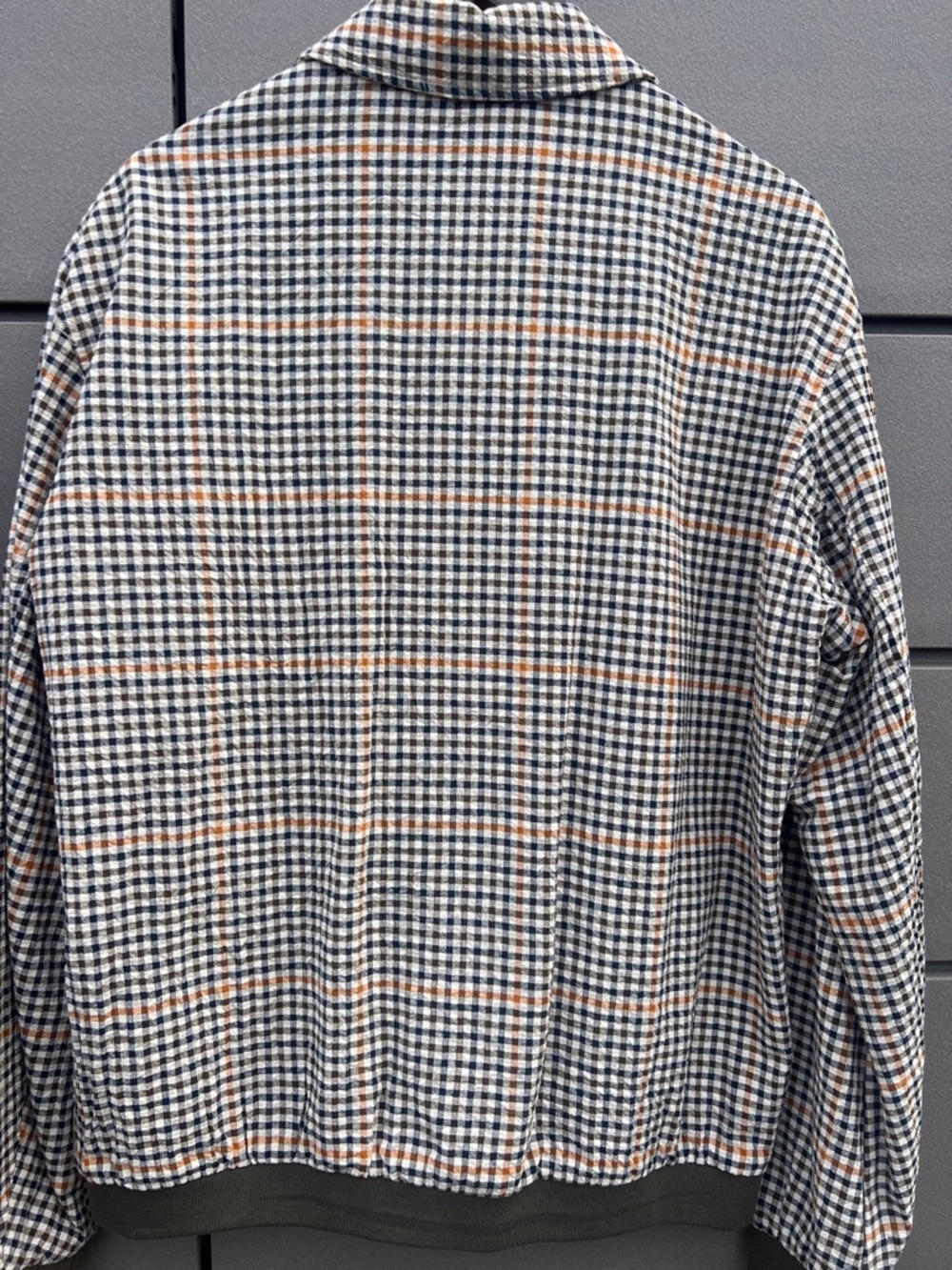 Zara Checked Bomber Jacket in Blue, White & Tan, Orange, and Olive Green - Picture 8 of 8